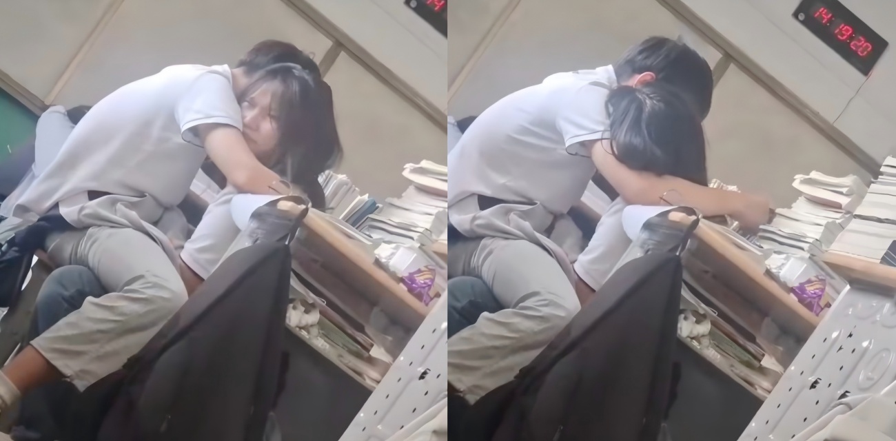 高考前一天教室激情 高三情侣旁若无人亲密互动 被偷拍仍继续