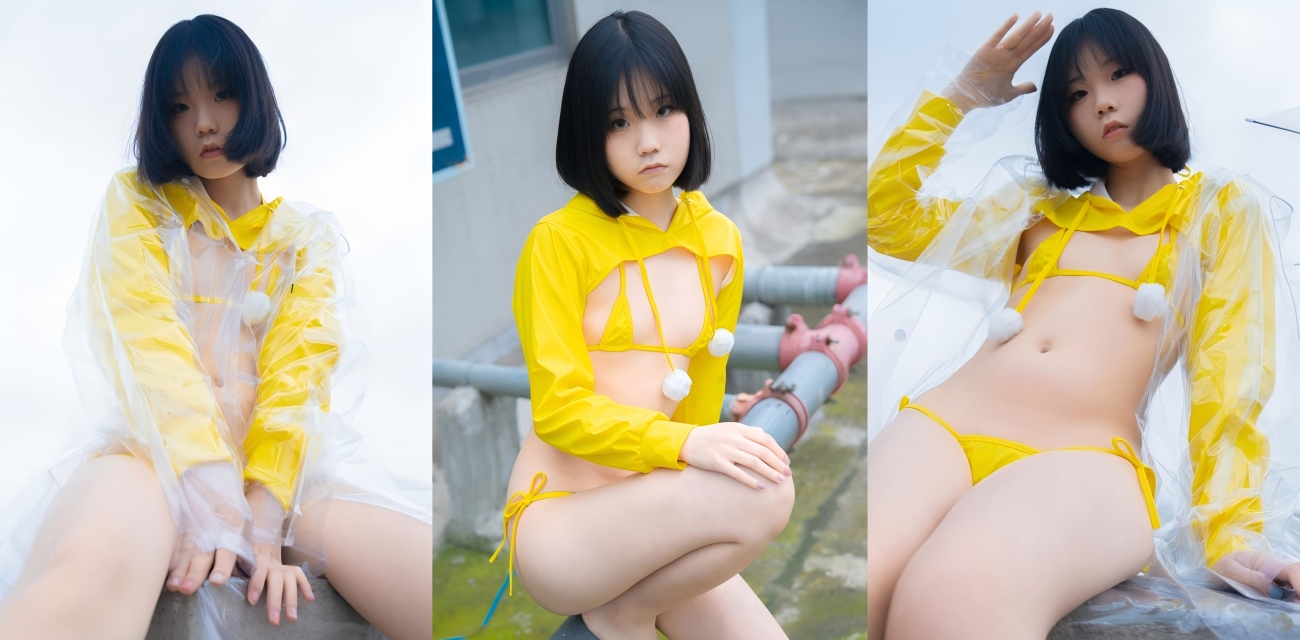 福利姬 一只小栗奈 雨中天台cos写真 黄比基尼勒紧一线天嫩逼 眼神勾人