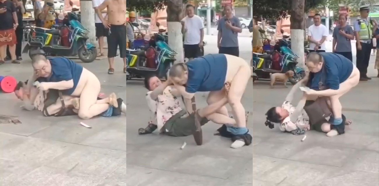 大爷光天化日脱裤强奸大妈 警察旁观 围观群众傻眼！