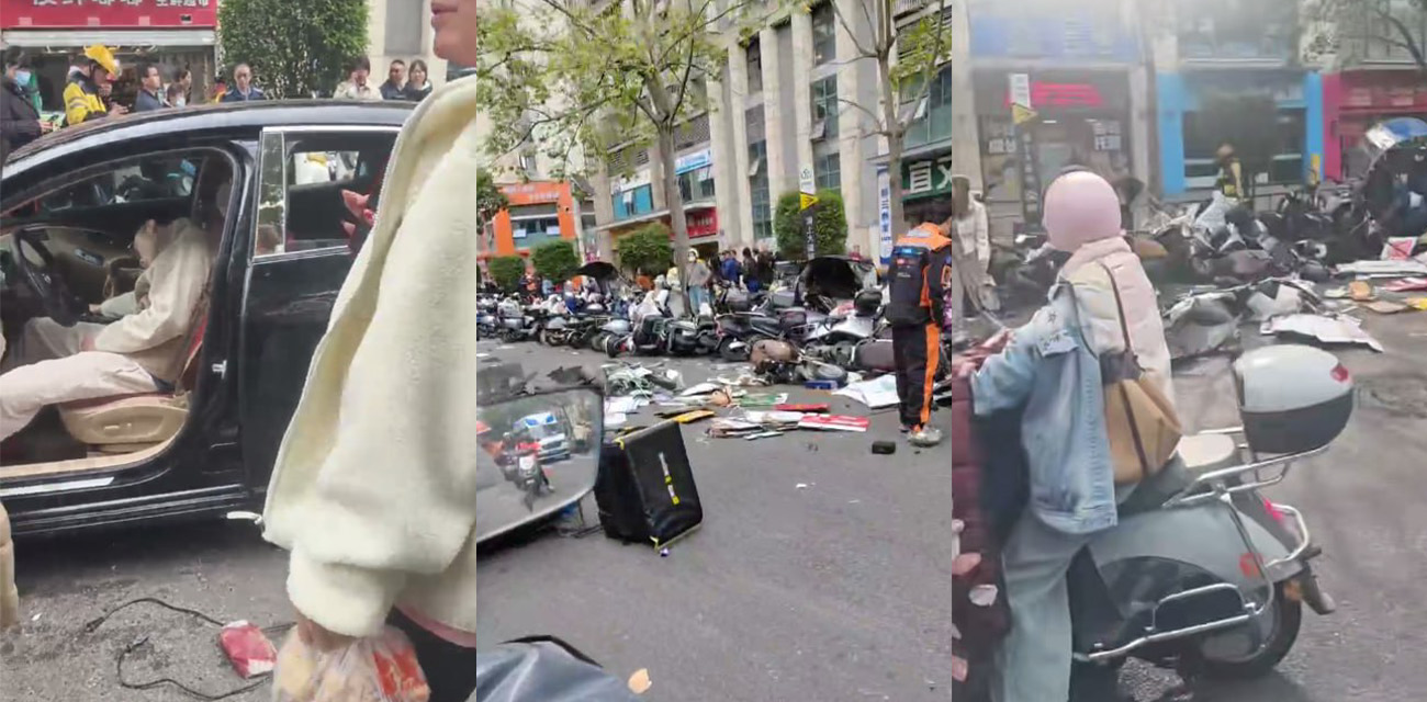 福建仓山区亭头路交通事故视频 现场放到一大片电动车堪称马路保龄球