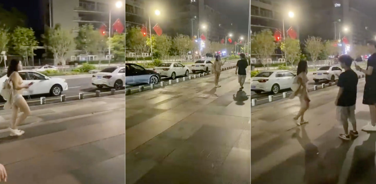广东惠州女子深夜全裸问路！被人连拍后还对着镜头比心！