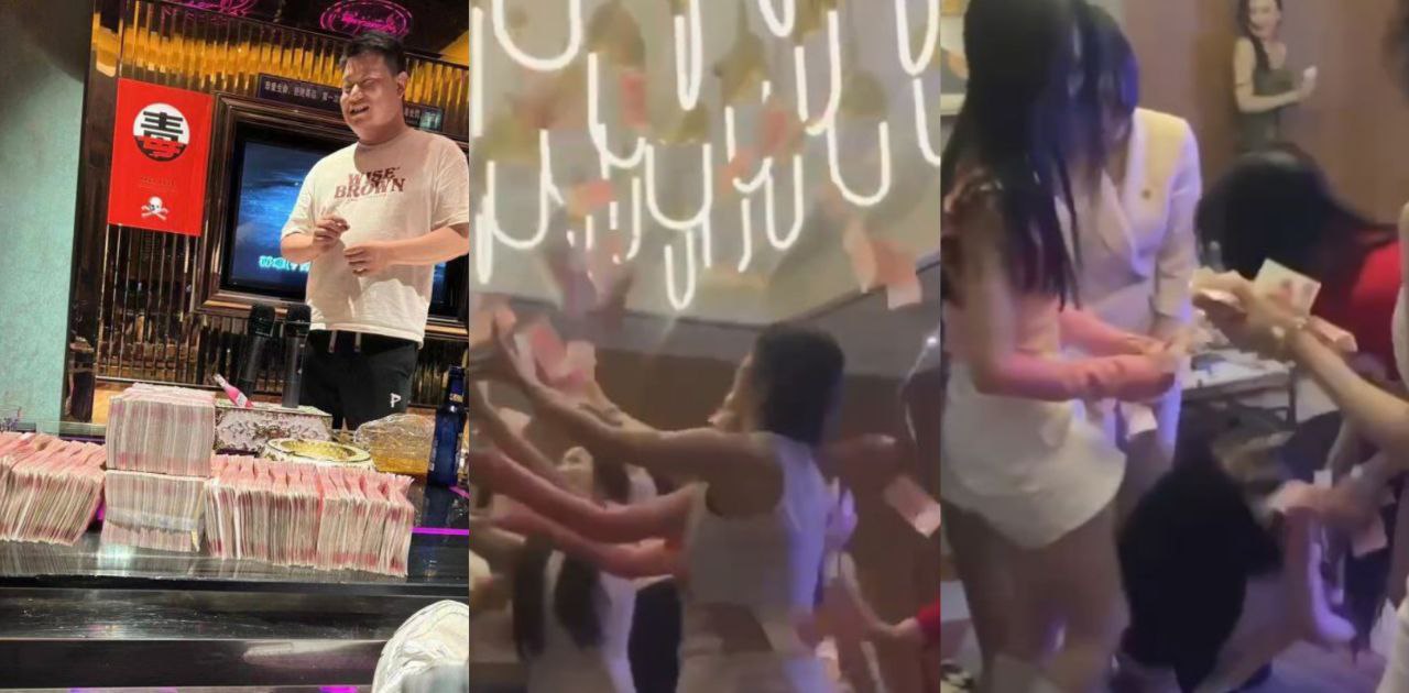 有钱人的快乐我们无法想象 土豪KTV给小姐下现金雨 喝一瓶酒可以拿一万元现金
