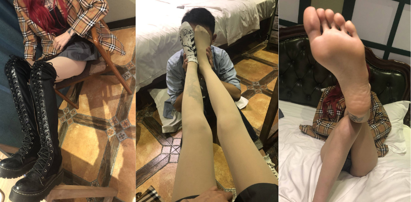 本足摄影之花腿纹身妹的极品诱惑～高挑的玉足怼在男奴脸上进行舔脚！