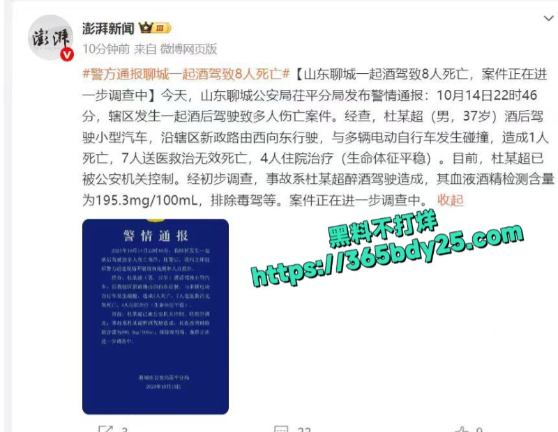 山东聊城酒驾重大事故