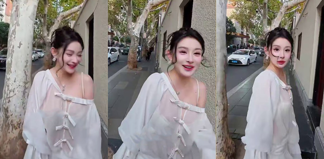 抖音55万粉丝网红 Abby朵朵 穿衣真大胆 街头写真拍摄 不料 奶头都露出来了