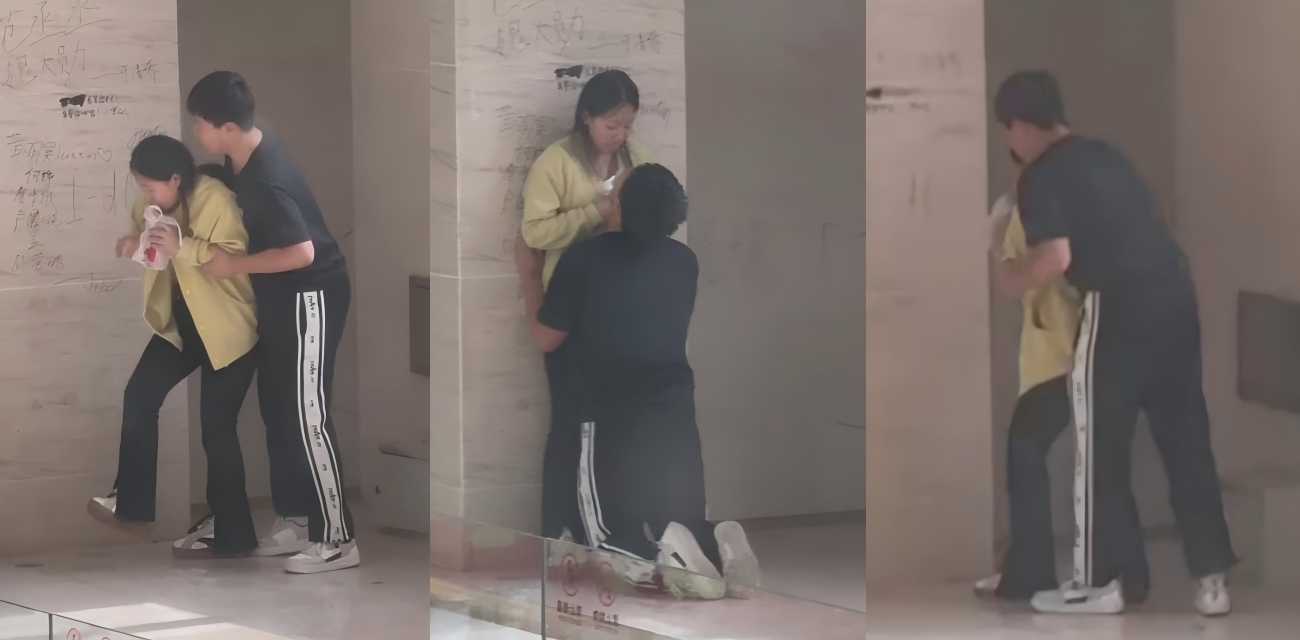 高中课间操惊呆全网 男生壁咚女生后跪求吃奶 场面炸裂