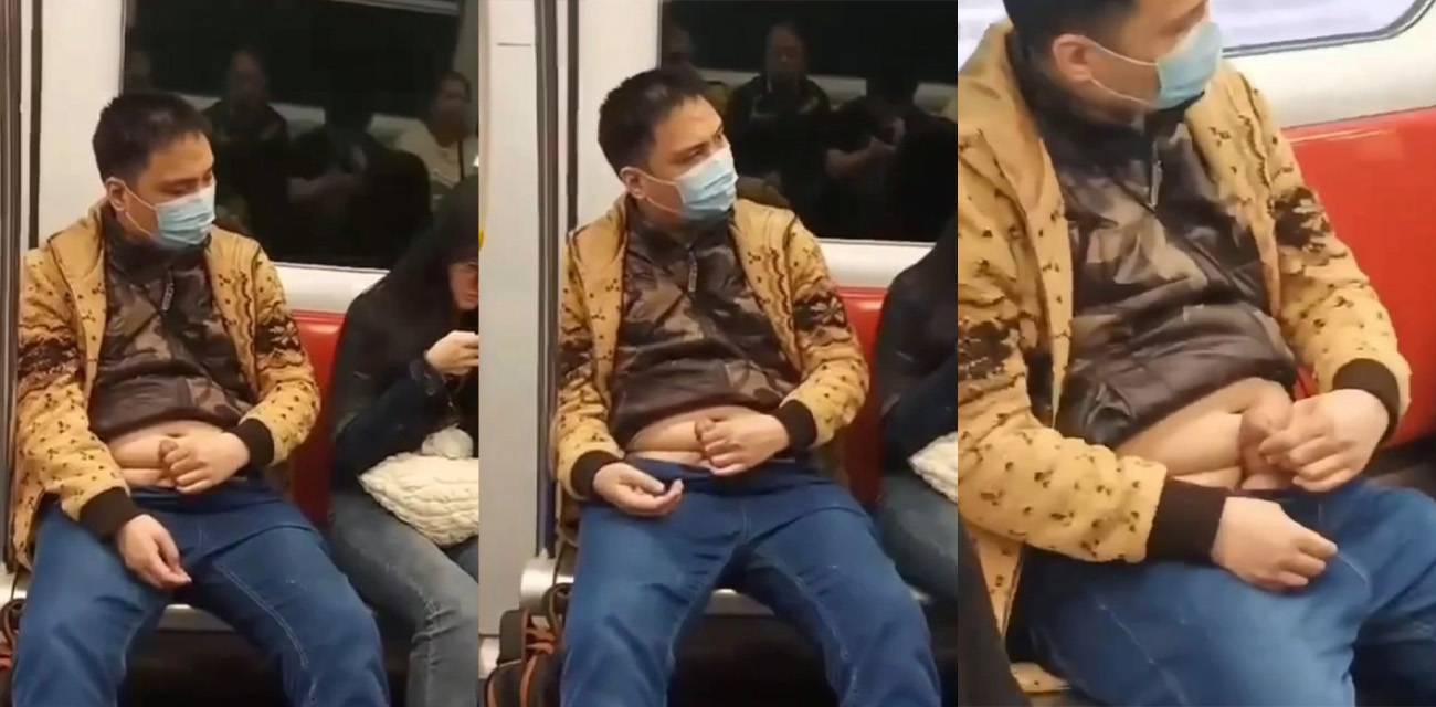 地铁惊现暴露狂 男子当众脱裤撸屌 小姐姐淡定无视照玩手机