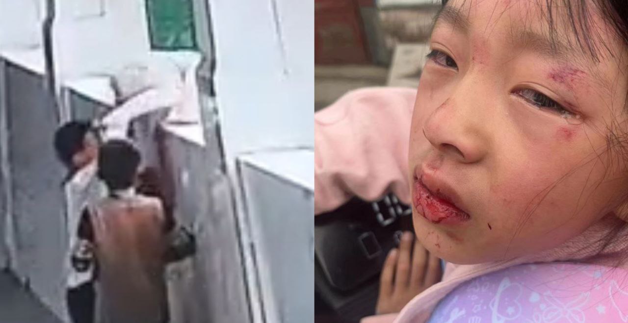 天生的小恶魔 小学生将女同学推出窗外坠落 还得意的开怀大笑 真的太残忍了