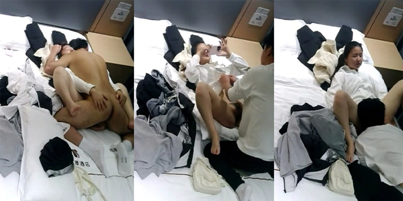 酒店天眼偷拍清纯小情侣 长发白裙微胖女孩超乖 男友跪床边舔逼 她娇羞咬唇拿手机竖横录视频