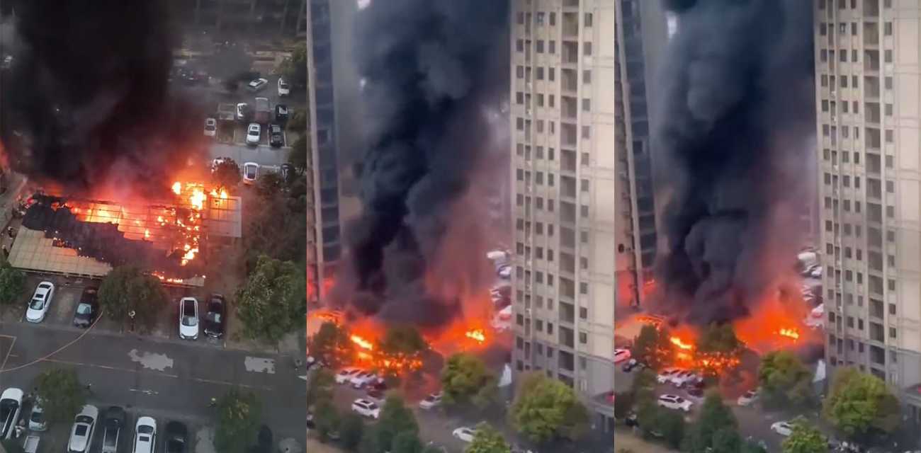 安徽涡阳七彩城小区电瓶车棚突发火灾 火势猛烈浓烟滚滚现场视频曝光