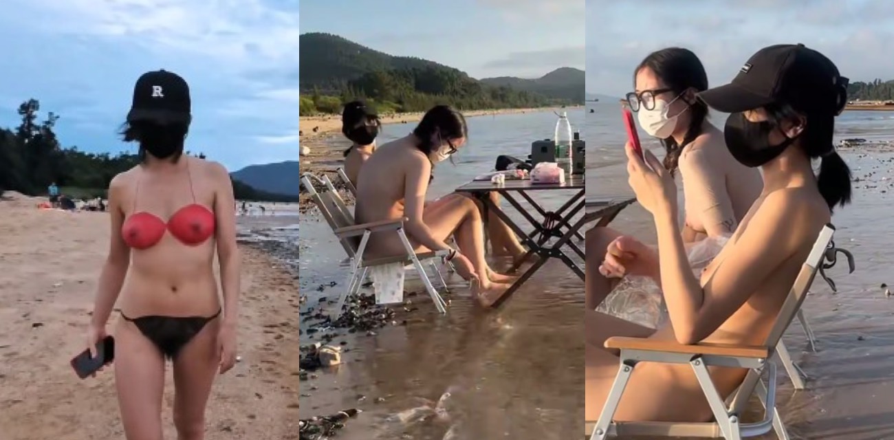 cikaimoon 和LiWaynix 海边全裸露营散步 油彩比基尼完美身材诱惑拉满