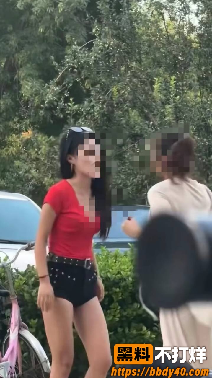 红衣上衣女子打小三