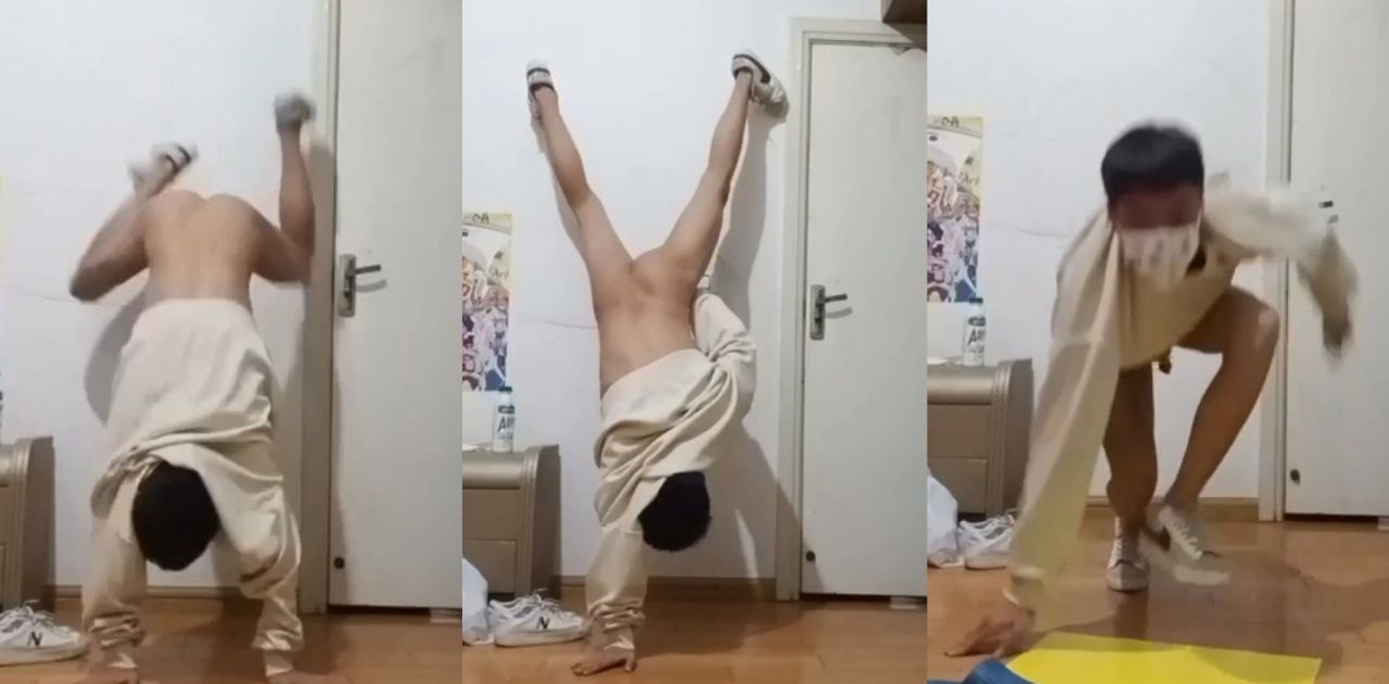 奇葩视频分享 体育生单手倒立打飞机 精力太过旺盛 该找个女朋友发泄发泄了