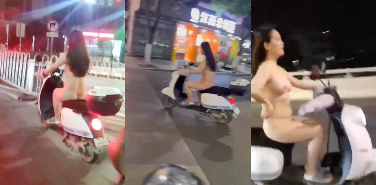 这是什么表演？潮汕街头惊现裸体女骑士 全裸骑车狂奔 才四月份就有这么热了吗