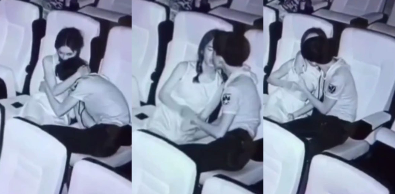 这就离谱啊 与大奶女友去电影院看电影 这渴了直接开始嗦奶子 饮料省了