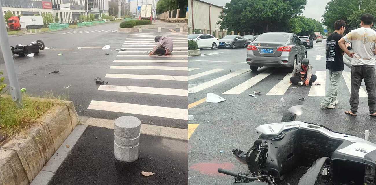 真实电动车车祸现场实录 骑手脸都被撞掉了 这才是丢脸都丢大了