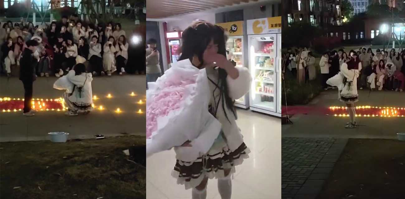 武汉光谷 职业学院 伪娘洛丽塔男扮女装楼下 表白室友成功直接公主抱 扛回宿舍