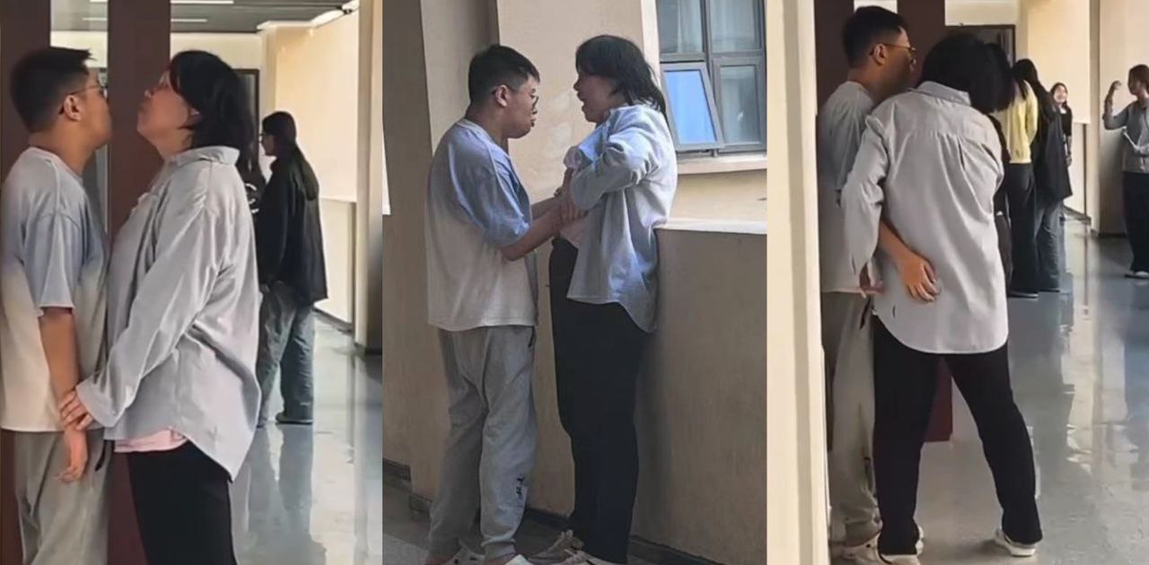 学生情侣教室门口狂揉奶子 这女孩简直就是虎式坦克 男同学你是真的饥不择食啊