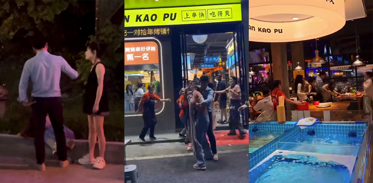捉奸现场！原配发现老公跟小三出来约会 怒扇出轨男跟小三大逼兜！