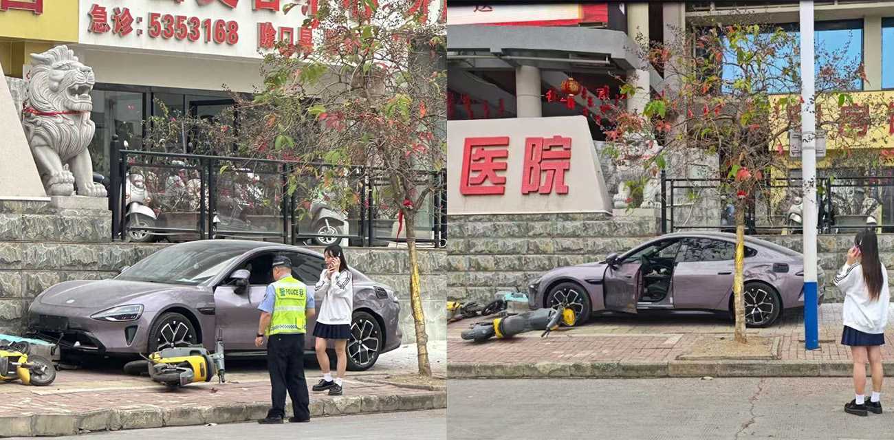 小仙女前几秒还在炫耀自己的小米su7 下一秒就撞得粉碎 女司机的技术真不敢恭维