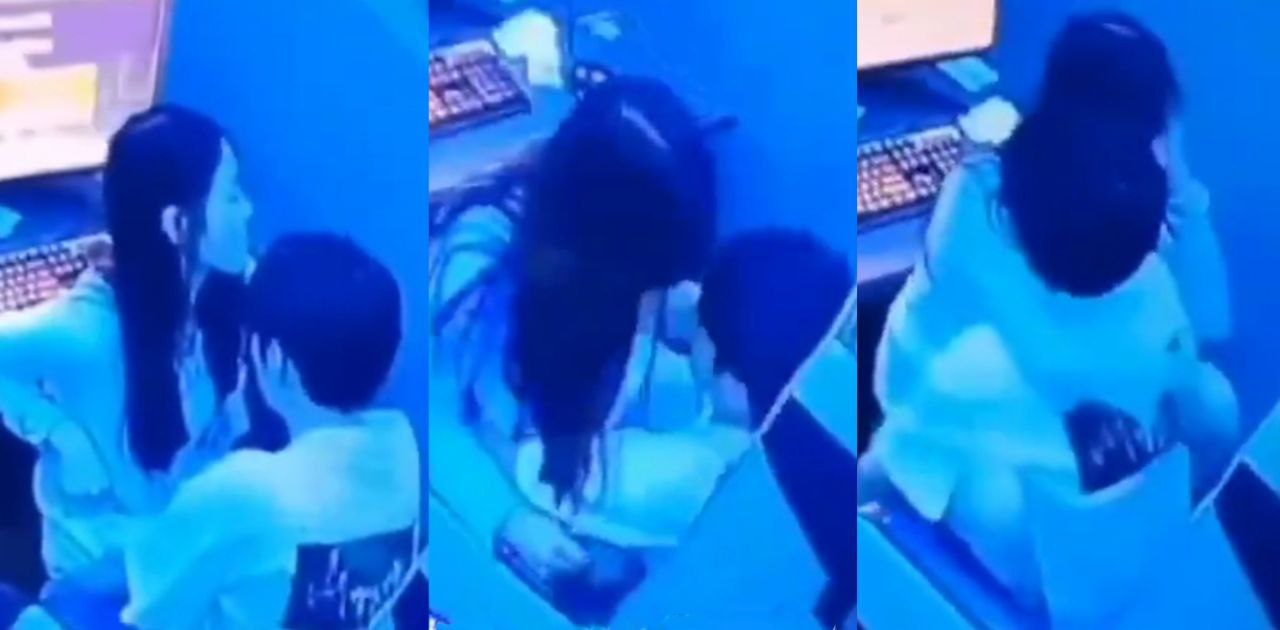 小年轻在网吧乱搞 女网管在摄像头里看的一清二楚 简直就是AV现场