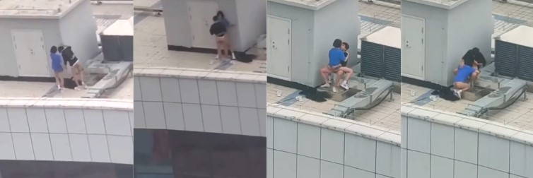小情侣寻刺激跑天台啪啪 热心肠大哥帮忙记录并附上激情解说
