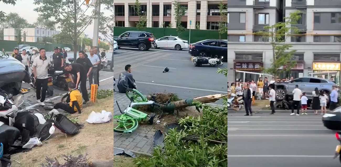 陕西安康车辆起飞失败 撞倒多位无辜骑手和路人 现场视频曝光一片狼藉