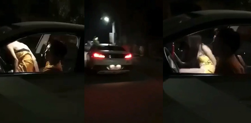 饥渴小情侣堵在别人家门口车震 被大妈当场抓住破口大骂 裤子都差点来不急提