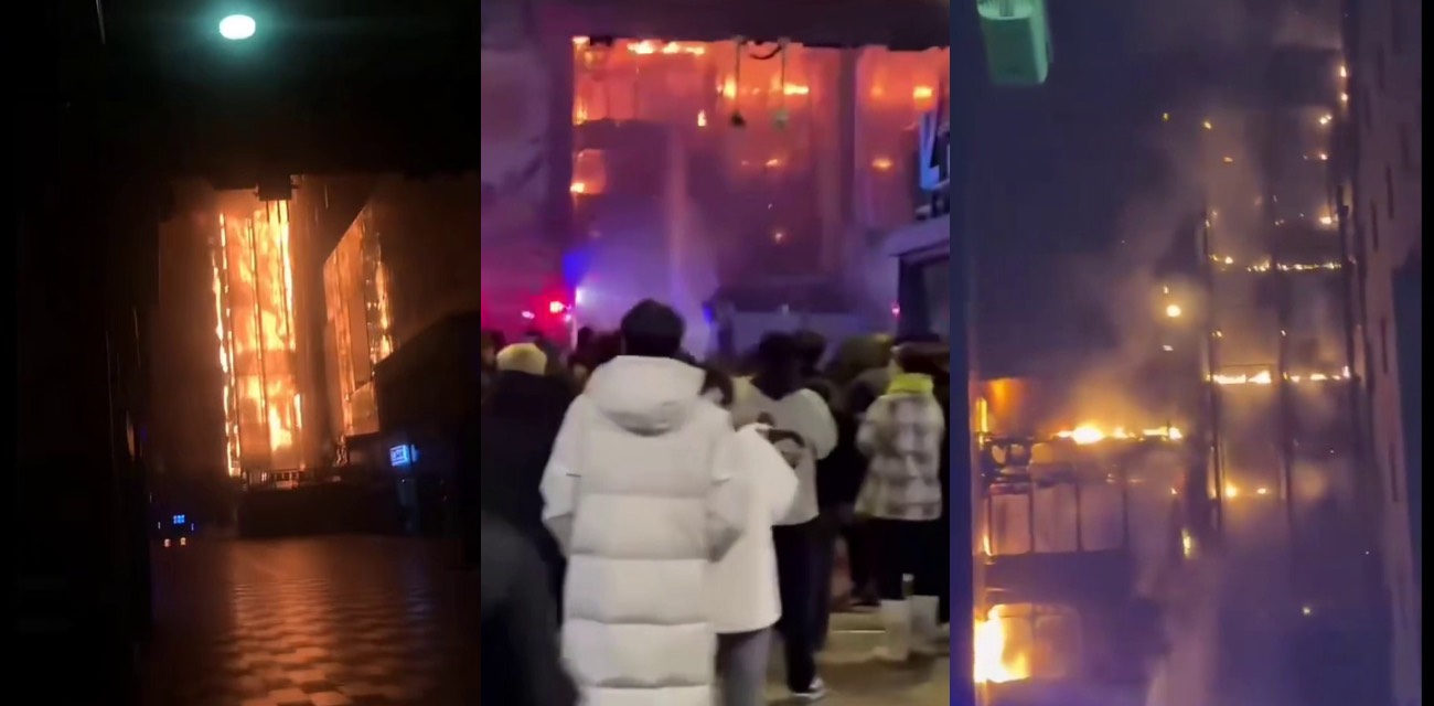 呼和浩特海亮广场烧烤店突发大火1死 浓烟滚滚消防破拆紧急救援