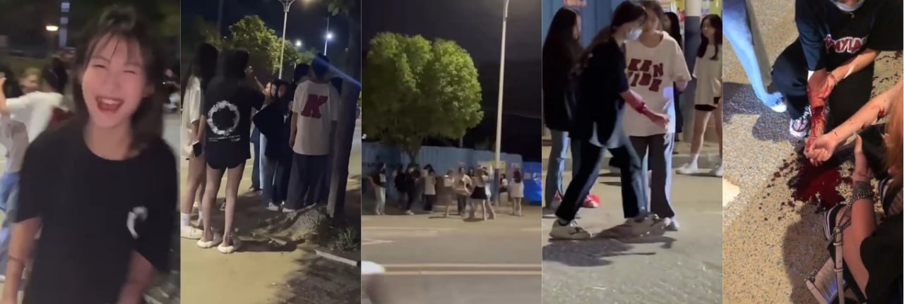 广东揭阳 精神小妹打架 下手太狠了 手要被砍废了 太血腥了慎点