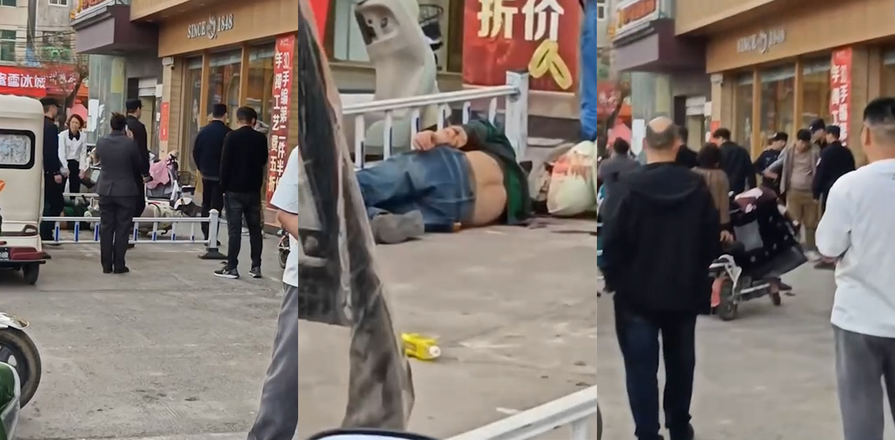 河南新乡原阳县老凤祥金店白天被抢 抢劫男刚动手就被保安拦住 直接掏出剪刀捅伤保安
