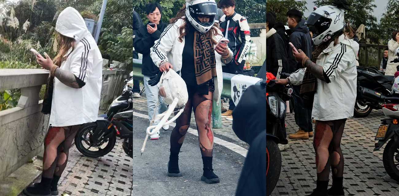 成都微胖女孩骑机车炫技不慎当众翻车 装逼失败 黑丝都摔破了 吃瓜群众都笑坏了