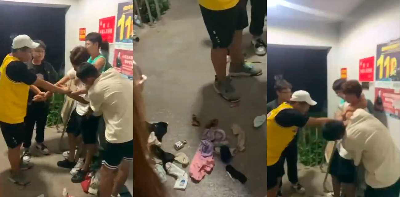 小区内衣大盗被抓现场 地上除了内衣外还发现很多臭袜子 小伙口味还挺重啊