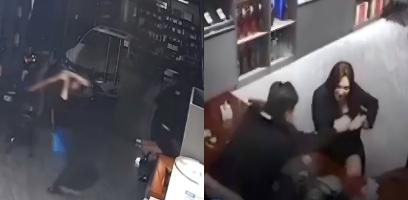 捉奸现场监控视频流出 狗男女店内偷情被抓包 原配抄家伙棒打奸夫淫妇