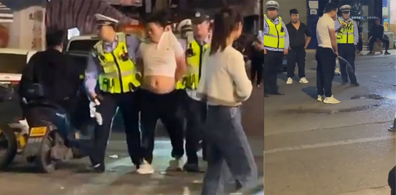 山东淄博男子当交警面街头撒尿 尿完提起裤子上演街头飞人 最后被提着衣领抓回来了