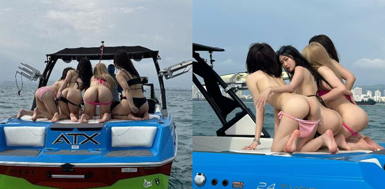 海南三亚游艇上美女服务