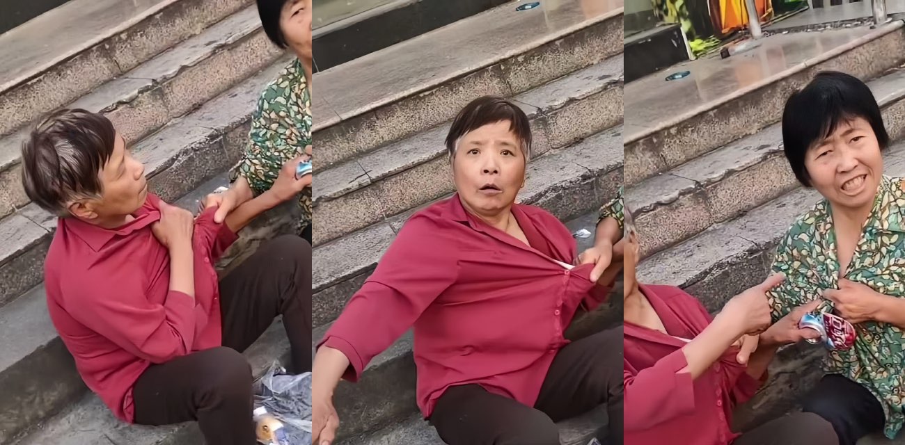 中国大妈街头互撕 打得不可开交 原因竟是为了争抢一瓶可乐罐 场面好笑又荒唐