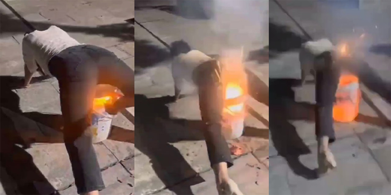 鞭炮炸逼铁裤裆 妹子裤裆塞鞭炮点燃 炸到尖叫腿软全程高能 看得我一愣一愣的