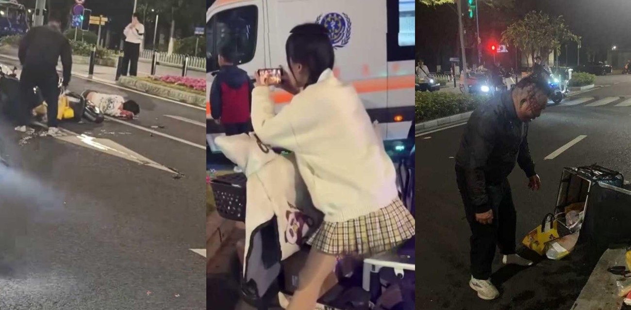 华东师范大学校门外深夜外卖小哥狂飙撞飞乱窜的大学生 血迹斑斑现场惊魂