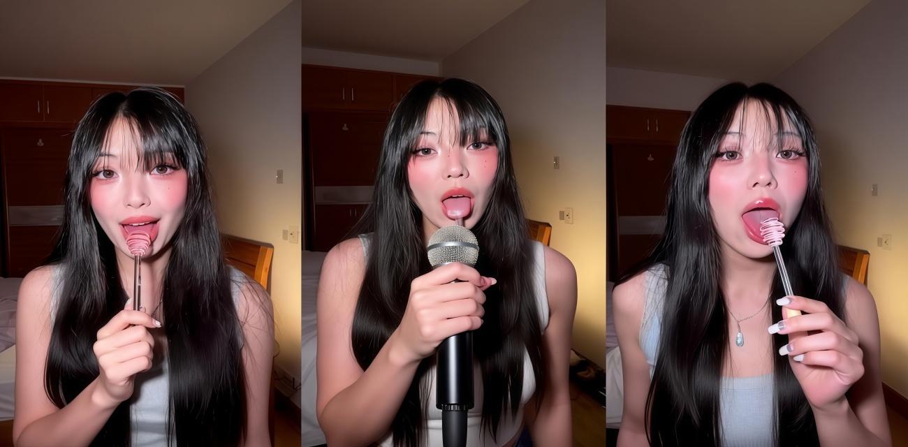 ASMR博主琉璃瓦 八月限定蜂蜜棒福利 卧室特写舔弄 红脸舌尖慢慢舔