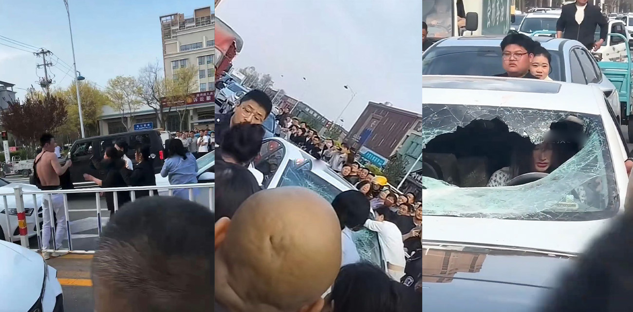 邢台市原配抓小三现场视频流出直接跳到小三车上疯狂发泄 车窗被砸的稀巴烂 这女的太猛了