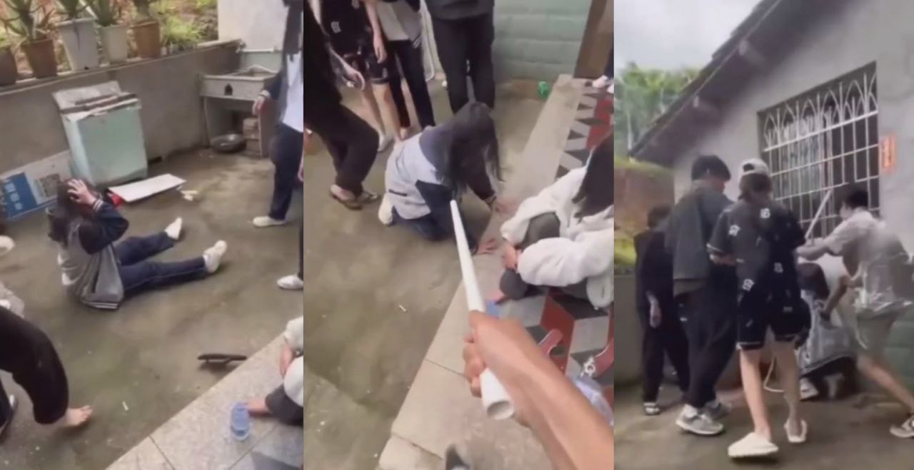 福建莆田仙游县龙华二中 一群高中生霸凌殴打女同学 行为恶劣且要求下跪求饶！