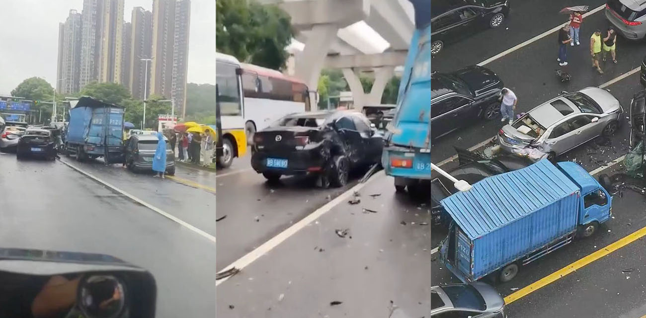 深圳荷坳地铁站突发重大交通事故 多辆车连环相撞 旁边商户监控记录全过程