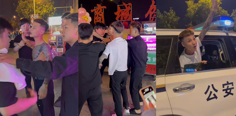 精神小伙夜市看情侣不顺眼上前围殴该男生！被抓后竟在警车上口出狂言公然叫嚣！