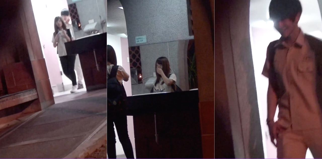 台湾某中学情侣寂寞难耐在公厕偷腥，小小的空间俩人操出了开心的笑容，全然不知被偷拍！