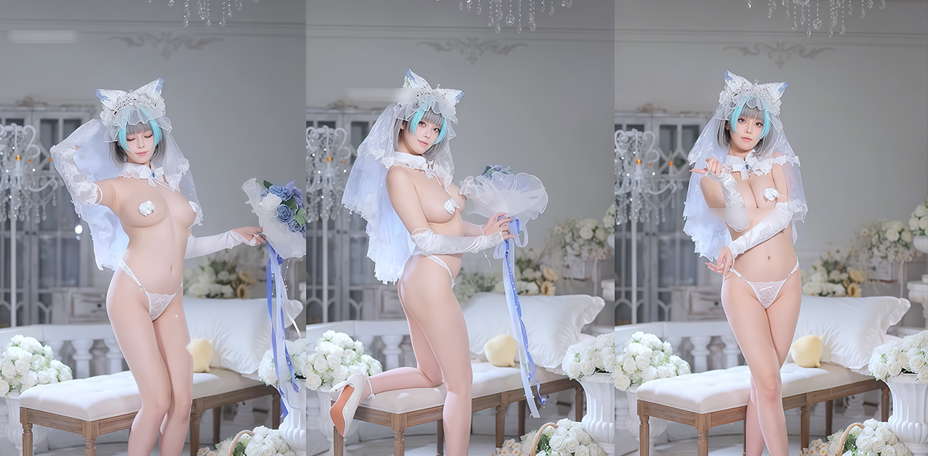 蜜汁猫裘婚纱猫娘玉足福利大放送 蓝发猫耳雪足反差诱惑