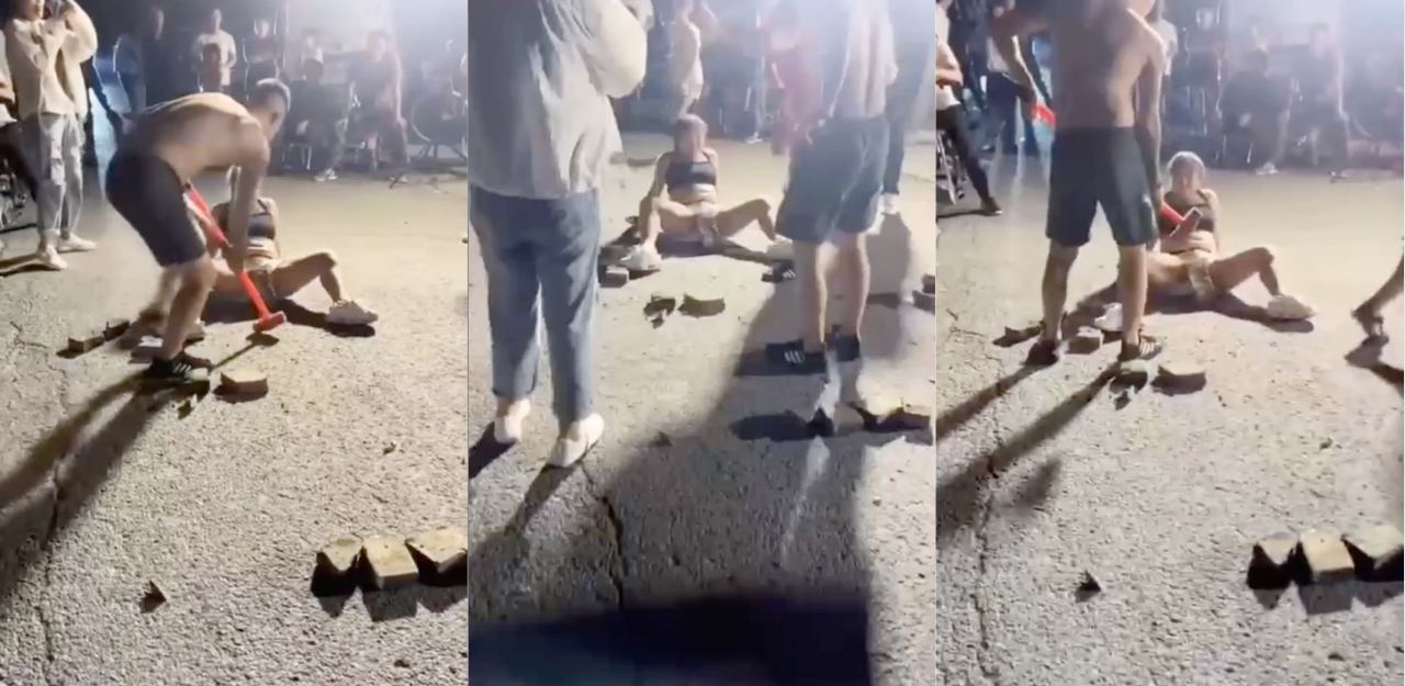 超乎你的想象！淫荡骚货女主在大街上公然展现“马戏团”之骚逼碎砖头！