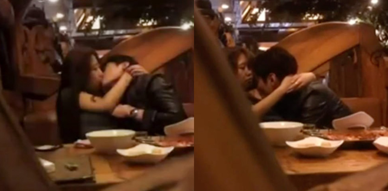 小情侣餐厅忘我激吻逐渐疯狂 男友忍不住拉开衣领吮吸巨乳 最后激情为女生口交被制止