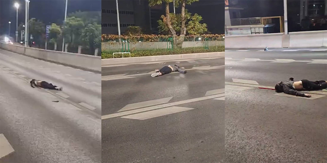 深夜马路骑士摩托车 飞出八百米 躺路中间鞋都飞了 直接原地把这辈子睡过去了
