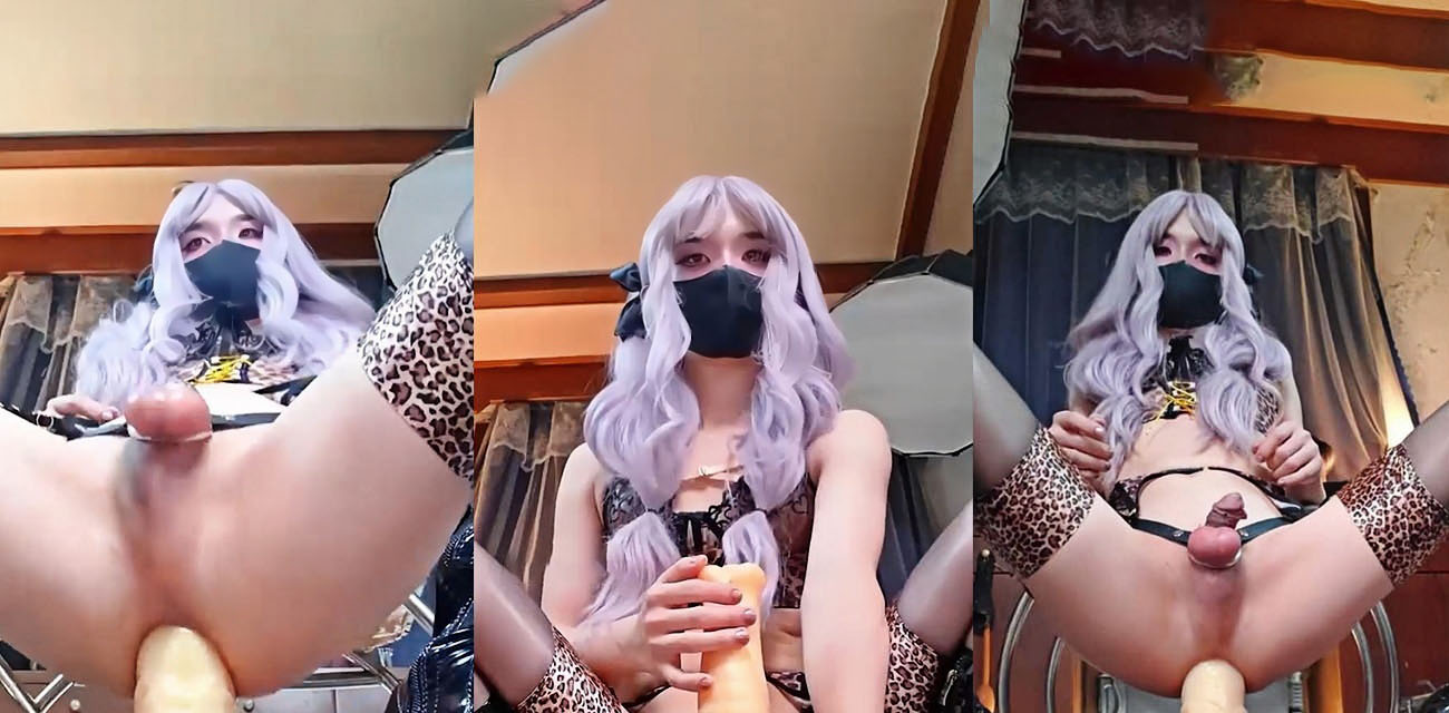 高颜值TS伪娘jinwanxuan 豹纹翘臀骑乘粗大假屌爆菊